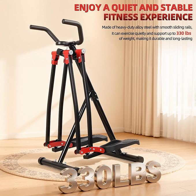 Foldable Air Walk Elliptical Exercise Machine for Home Gym, Side Sway 360° Full Body Cardio Trainer with LCD Monitor, Under Desk & Space Saving Fitness Equipment for Seniors