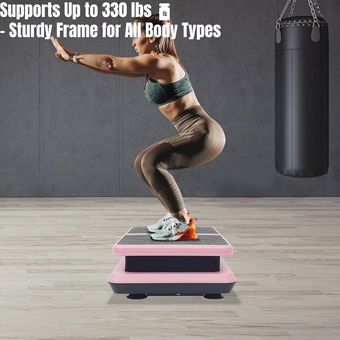 Vibration Plate Exercise Machine with Remote & Resistance Bands, 99 Speeds 330lbs Capacity Pink, Vertical Vibration for Weight Loss & Lymphatic Drainage