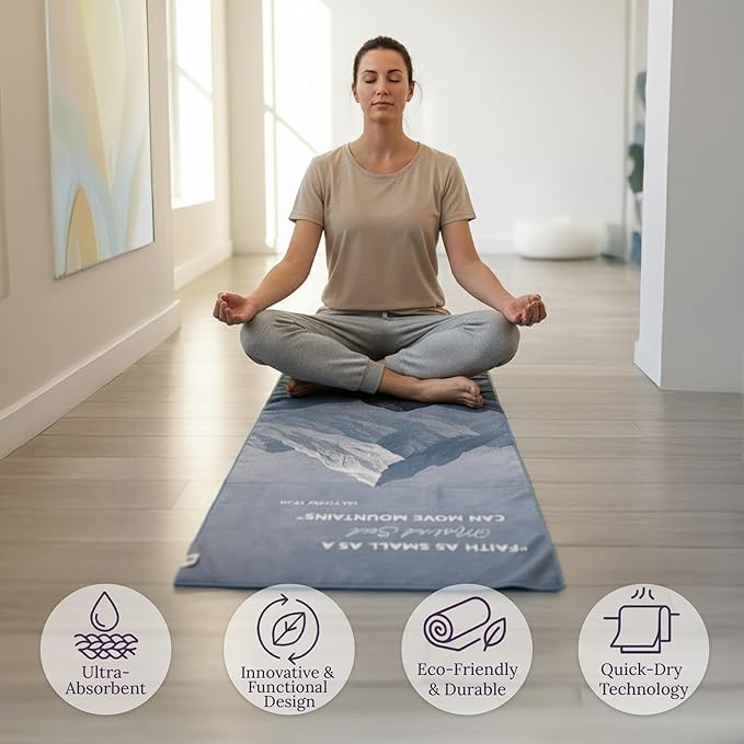 Multipurpose Mat Towel 26.5" x 72" - Christian Faith-Based Fitness Towel with Non-Slip Silicone Grip, Quick Drying & Sweat Absorbent for Yoga, Pilates, Gym, Picnic & Outdoor Activities