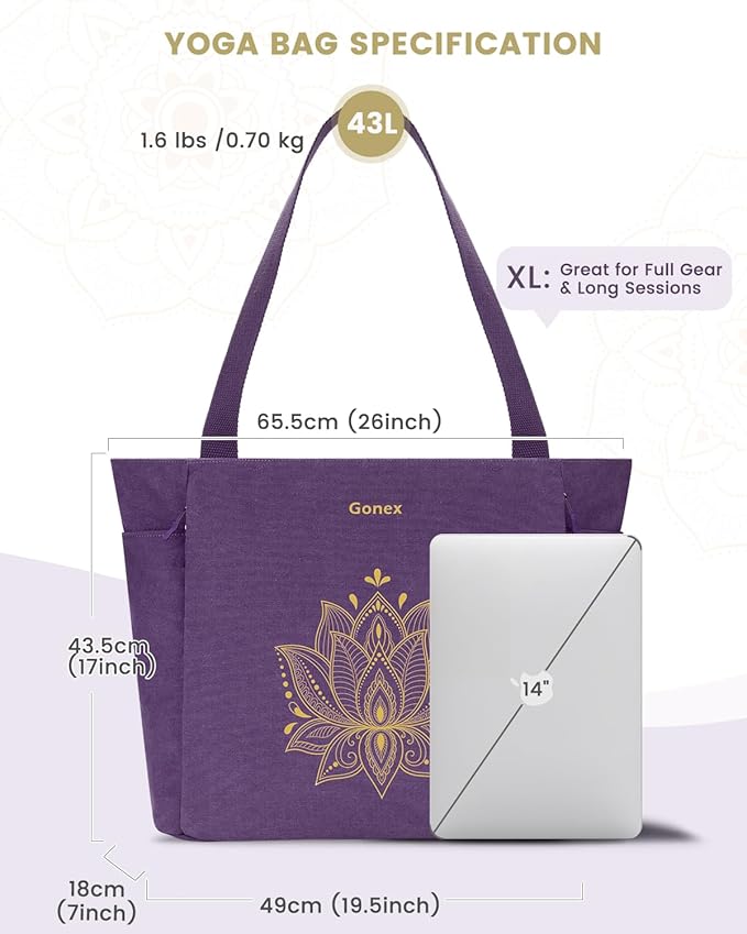 Gonex Yoga Mat Bag, Large Tote Bag with Multi Pockets for Women Men, Canvas Mat Carrier, Full Zipper Easy Access for Pilates Gym Travel