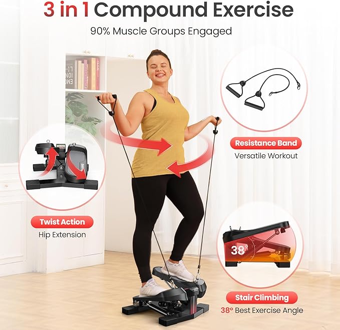FLYBIRD Stair Stepper Machine for Workout, 350 LBS Capacity Twisting Stepper for Cardio Burning, Legs, Hips & Glutes, Fitness Equipment for Men and Women