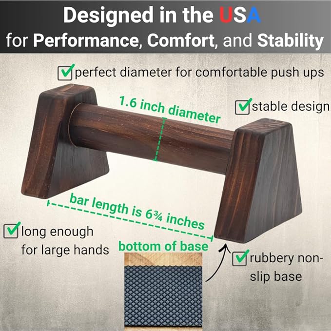 Wooden Push Up Bars - Calisthenics Equipment for Core and Upper Body Strength Training and Exercise | Push Up Handles | Pushup Bars | Parallettes