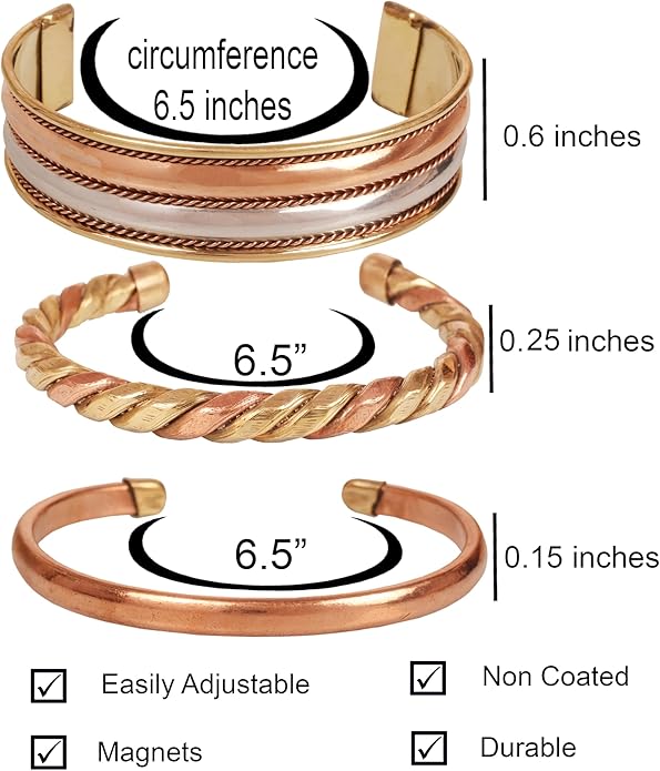 Touchstone copper bracelets | gift for men women |adjustable 100% pure solid real magnetic jewelry | handmade bracelet set combo | rope braided tibetan bangles.