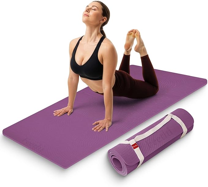 Extra Thick 12mm Exercise Mat – Non-Slip, Joint-Friendly & Cushioned Fitness Mat for Yoga, Pilates & Floor Workouts – Durable, Supportive & Includes Feetlu Classic Strap