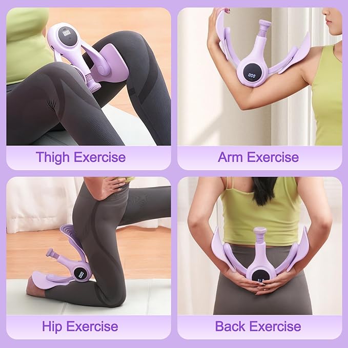 CYFIE Thigh Trainer with LED Counter, Inner Thigh Exerciser & Pelvic Floor Trainer with 2 Resistance Bands, Adjustable Kegel Exerciser for Women, Hip & Glute Workout Equipment for Home Gym