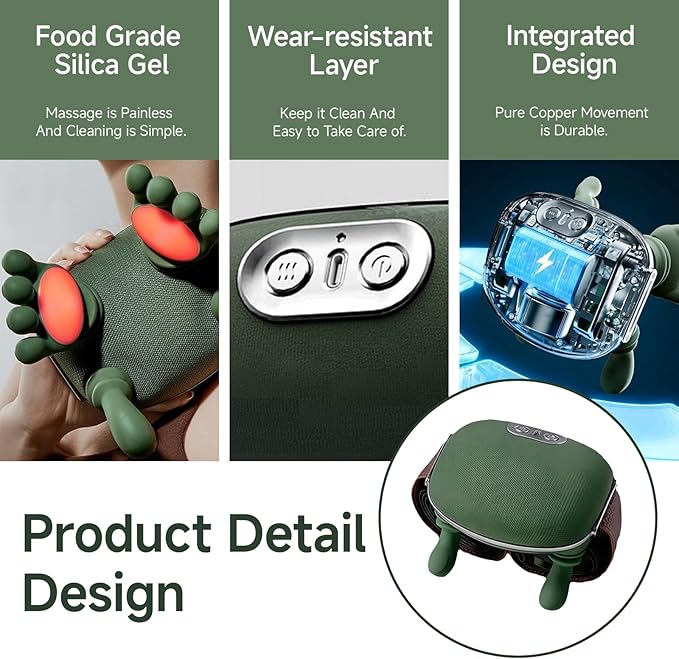 Shoulder Hand Neck Massager Fingers with Heat Simulated Human Hand Design Masajeador De Espalda Y Cuello for Pain Relief Deep Tissue and Back Pain Relief-Green