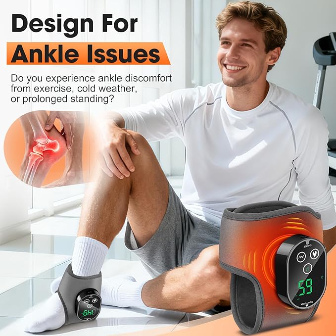 Foot Massager for Pain Relief, Foot Renew Ankle Massager, Ankle Heating Pad Heated Brace Wrap with 4 Heat Levels and 3 Vibration Modes for Women Men (Grey)
