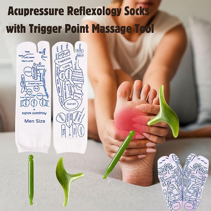 Reflexology Socks with Gloves Tools Set, Foot Massager Socks with 2pc Massage Tool, Reflexology Socks with Trigger Point Massage Tool, Socks Suitable for Men