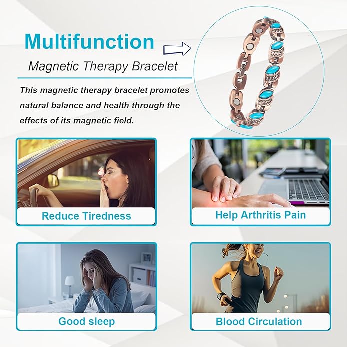 Copper Bracelets for Women, Pure Copper with Colored Turquoise Bracelet, 3500 Gauss Magnets, Fashion Jewelry（FUTI-1）