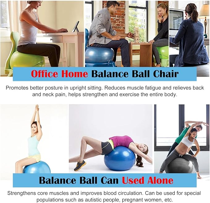 Adjustable Active Sitting Exercise Ball Chair, Heavy Duty Balance Ball Posture Chair 400 Lbs Weight Office Desk Chairs - Yoga Pilates Workout, Rolling Ball Chairs with Back