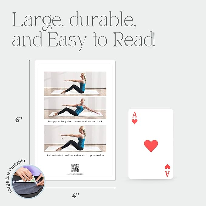 52 Pilates Cards - 40 exercises with Pilates Instructor- Mat Pilates workout cards - Detailed photos and video Instructions - Do Pilates at Home- No equipment needed.