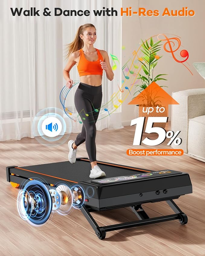 Walking Pad Treadmill with 15% 12-Level Auto Incline, 450 lbs Capacity UI Screen, Trisomy 3.5HP Quiet Under Desk Treadmill with Bluetooth Speaker & Remote, Compact Treadmills for Home Hiking Control