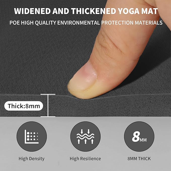 Large Yoga Mat (6'x 4') - Extra Long and Wide Workout Mat for Men and Women,Non-Slip POE 0.32''/0.4'' Thick Fitness Mat, Eco-Friendly, Thick Wide Exercise Mat for Home Workouts,Ideal for Yoga and Pilates.