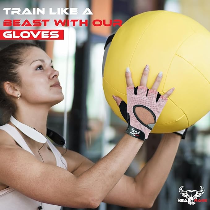 BEAST RAGE Fingerless Weight Lifting Gloves with Palm Protection Padding, Breathable Lightweight Gym Gloves for Men, Women, Weightlifting, Cycling, Exercise, Training Pull Up