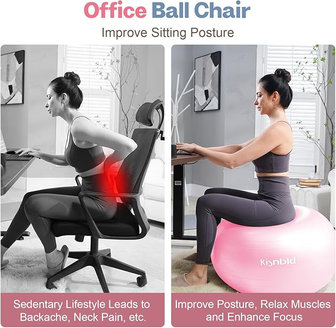 Exercise Ball, Extra Thick Yoga Ball for Workout Pregnancy Stability, 4 Sizes Anti-Burst Balance Ball with Foot Pump - Heavy Duty Fitness Ball Chair for Office, Home & Gym