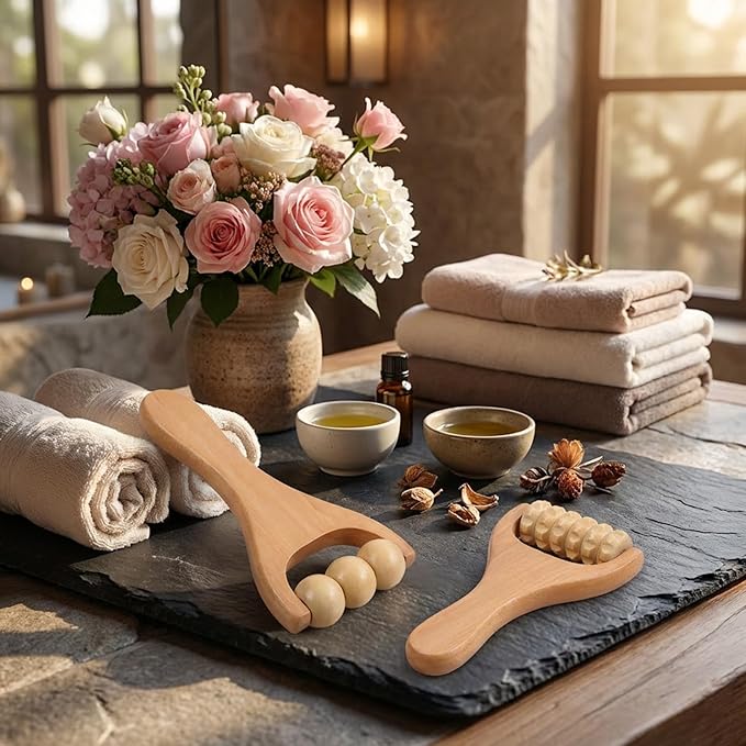 2Pcs Wooden Massage Roller Handheld Muscle Roller Stick Manual Massage Tools for Relaxes Thigh, Leg, Hands Full Body Muscle Men Women