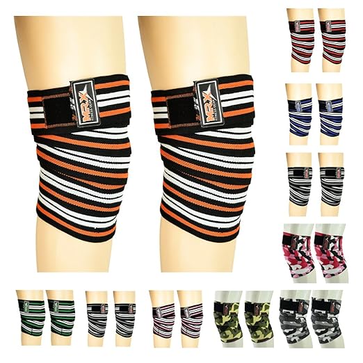 New Weightlifting Knee Wraps for Gym Fitness Training Support Bandages Knee Straps for Squats (Black/Orange/White)