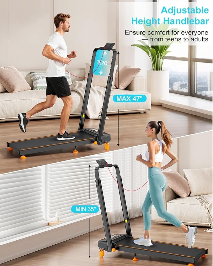 Walking Pad with 12% Incline/Adjustable Height, Upgraded 3.5HP Walking Pad with Handle Bar, 4 in 1 Foldable Under Desk Treadmill, Electric Portable Treadmills for Home 350LBS, LED Display