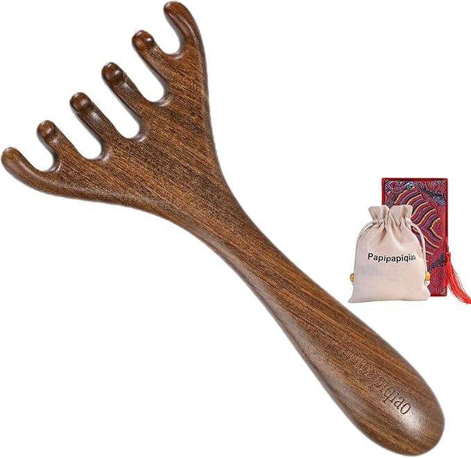 Wooden Handheld Manual Massage Tools, Meridian Massage Brush, Scalp Massage Tool, Head Massager, Neck Massager, Back Massager Hand Held, Arm & Leg Massager, Green Sandalwood Lymphatic Massage Tools
