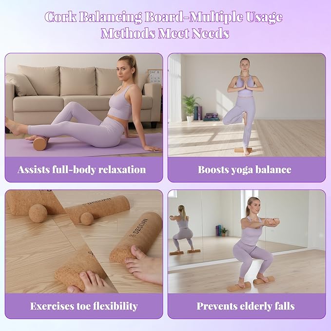 Cork Balance Board with Resistance Bands, Foot Training Kit, Foot Strengthener & Ankle Stability Trainer for Enhanced Foot Function | 4 in 1 Non Slip Balancing Board for Home Workouts, Office Breaks, Travel, Physical Therapy & Fitness Enthusiasts