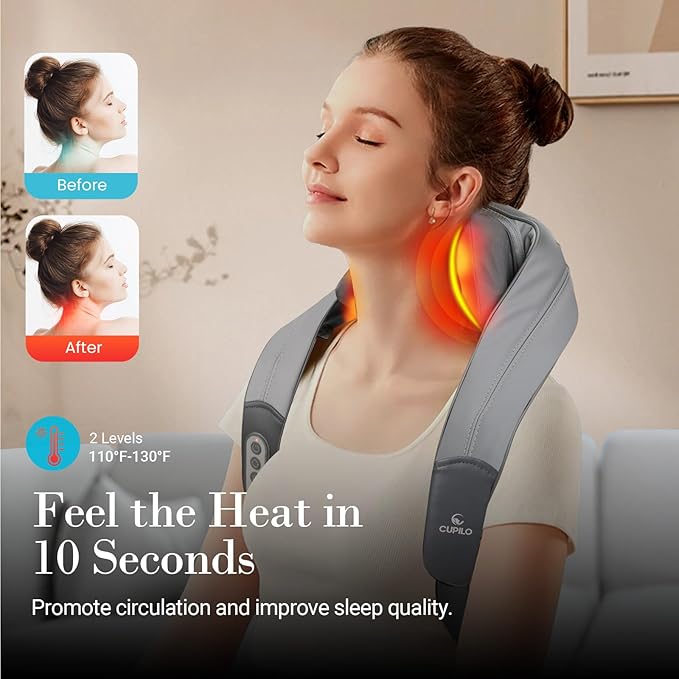 Neck Shoulder Massager with Heat - FSA Eligible, 4D Expert Deep Tissue Kneading Massager, Rechargeable Massage for Neck, Shoulder, Traps and Back Pain Relief