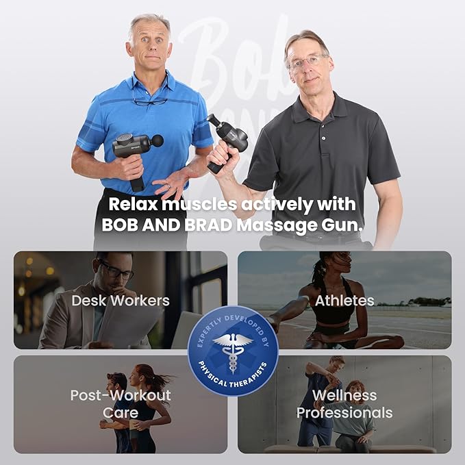 BOB AND BRAD C2 Massage Gun, FSA Eligible & HSA Approved Deep Tissue Percussion Massager Gun, Muscle Massager with 5 Speeds and 5 Heads, Electric Back Massagers for Professional Athletes Home Gym