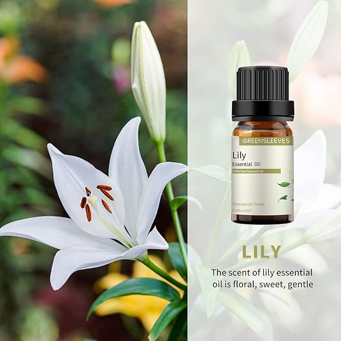 GREENSLEEVES Patchouli Lily Essential Oil Set, 2 x 10ml Pure Plant-Based Fragrance Oil for Aromatherapy, Essential Oils for Diffuser, Massage, Bath Bomb, Scented Candle Soap Making