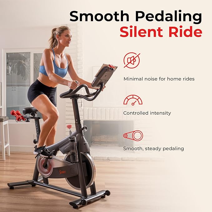 Sunny Health & Fitness Smart Magnetic Cycling Bike with Free SunnyFit App Connection, Stationary Indoor Cardio Exercise Equipment
