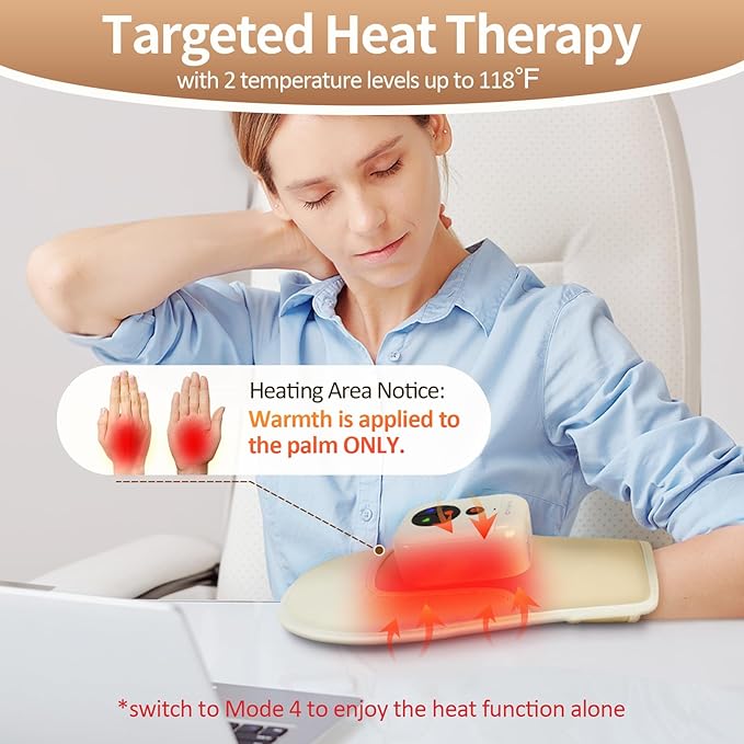 Comfytemp Hand Massager with Heat and Compression, Birthday Gift for Dad Mom Men Women, Portable Heated Glove for Fingers, Palm, Rechargeable Cordless Wrist Massage for Arthritis, Carpal Tunnel Relief