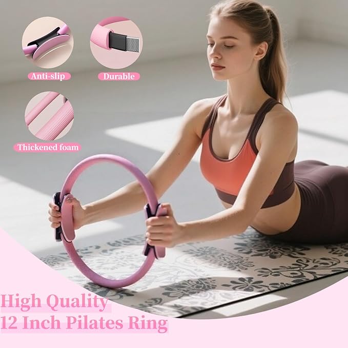 JITUIHOM Pilates Equipment Kit for Home Workout - Complete Ring and Ball Set with Core Sliders, Adjustable Ankle/Wrist Weights, and Resistance Bands for Women
