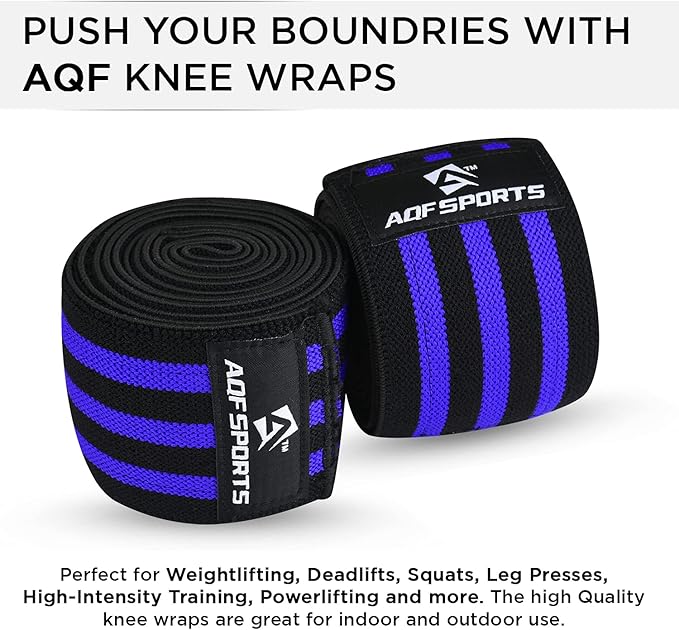 AQF Knee Wraps Weight Lifting Bandage - IPL and USPA Approved Gym Knee Support - Heavy Duty 78” Elasticated Support Straps Guard Powerlifting, Squatting (Pair)