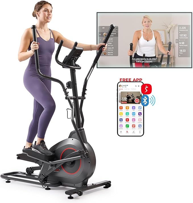 Sunny Health & Fitness Smart Upright Elliptical w/Pulse Sensor Built-in, Indoor Full-Body Cross-Training & Cardio Exercise Machine for Home, Free SunnyFit App Connection