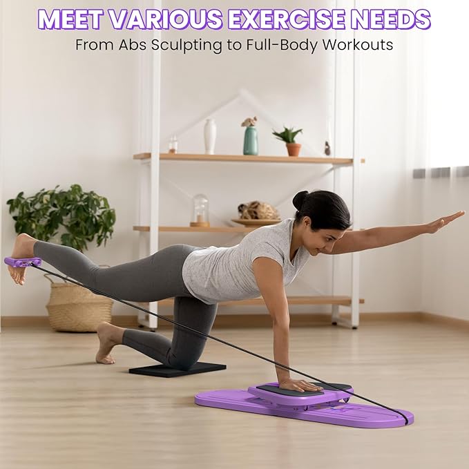 Portable Pilates Reformer Board, Professional Foldable Multi-Purpose Pilates Board for Full Body Workout, Home Pilates Training Equipment Sliding Board, ‌Lavender Purple