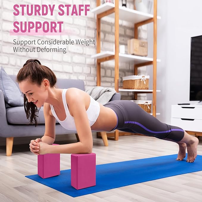 Yoga Blocks 2 Pack 9x6x3 Inches, Sturdy Foam Yoga Block, Premium EVA, Non Slip High Density for Pilates Meditation, Stretching and Toning