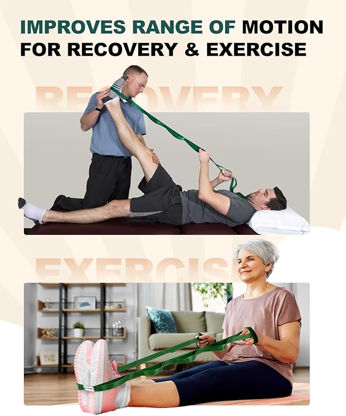 Trideer Stretching Strap for Physical Therapy & Home Rehab, Non-Elastic Yoga Stretch Strap with Loops for Mobility, Yoga & Pilates Stretching