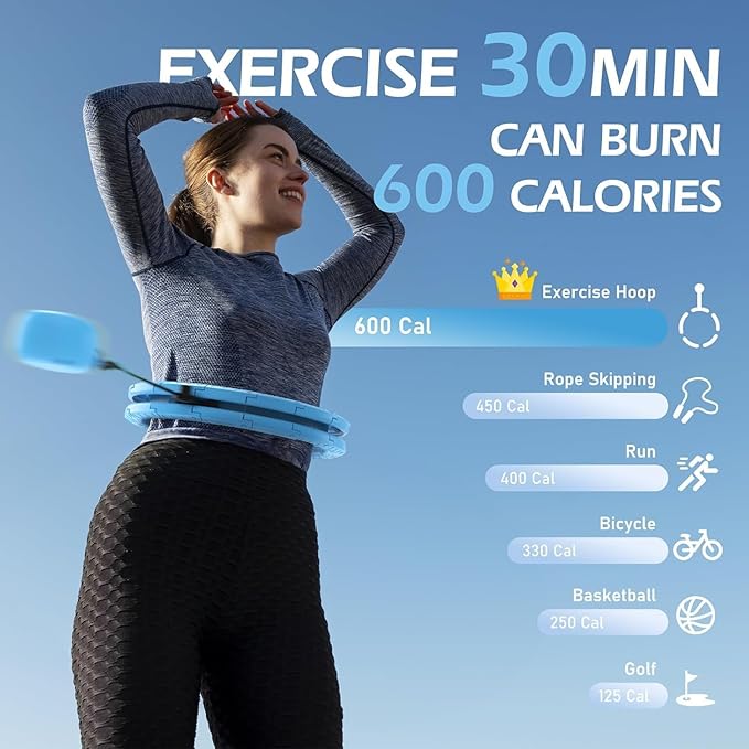 Weighted Hula Circle with 24/26 Links(51-56 Inch) for Adults Weight Loss, Infinity Fitness Hoop Plus Size, for Women Smart Exercise Equipment