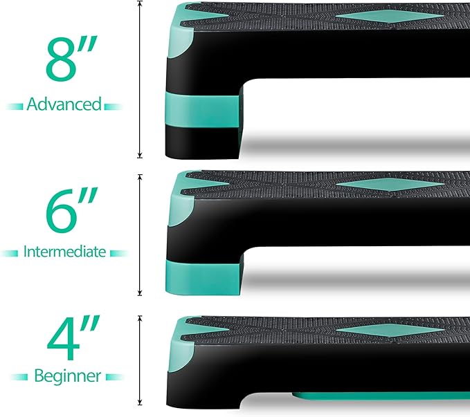 Smartxchoices 27'' Aerobics Stepper Workout Step Platform with 4 Risers 4"-6"-8" Height Adjustable, Non-Slip Fitness Exercise Workout Trainer for Cardio, Core, Strength Training,Home Gym