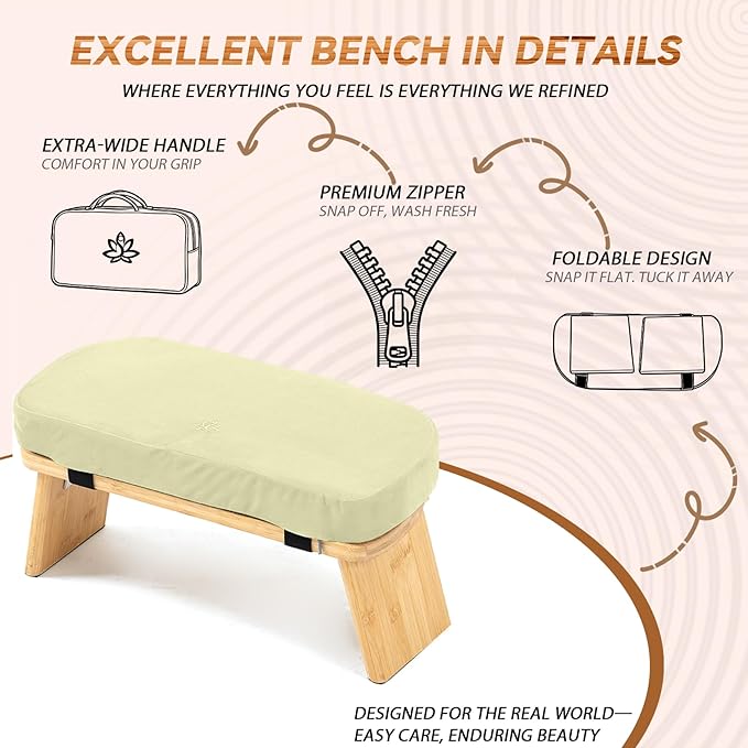 Meditation Bench, Bamboo Meditation Stool, Folding Kneeling Meditation Bench, Seiza Prayer Bench, Prayer Bench with Meditation Cushion, Kneeling Stool(Beige-Bag)