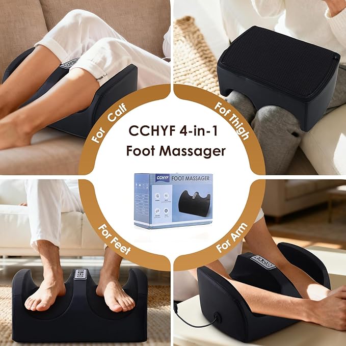Foot Massager with Heat, Electric Foot and Calf Massager with Roller, Deep Tissue Massage for Plantar Fasciitis, Neuropathy & Pain Relief, Gifts for Women & Men(Black)