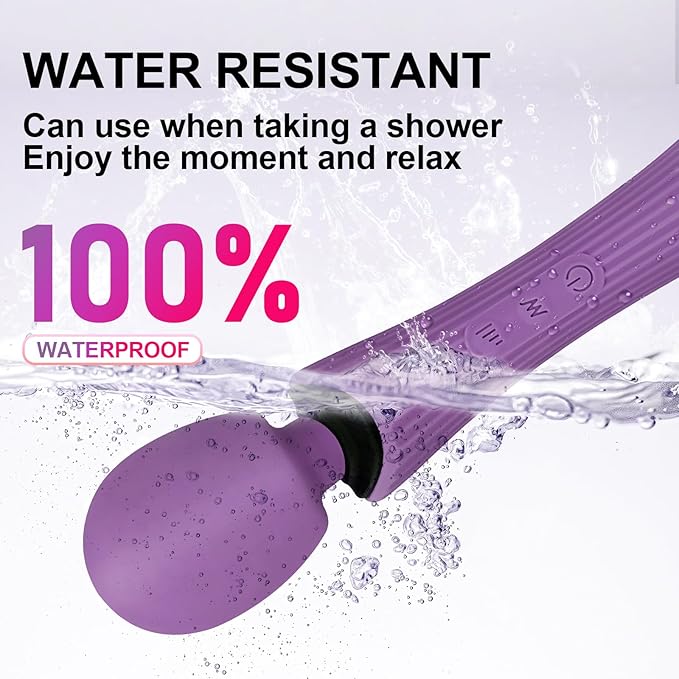 Handheld Wand Massager - Rechargeable Cordless Body Massager with 12 Vibration Patterns & 3 Speeds - Waterproof Silicone Percussion Massager for Neck, Shoulder, Back Muscle Relief - Rose Purple