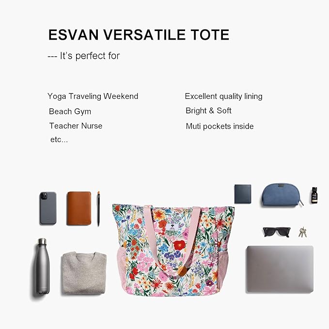 ESVAN Yoga Mat Bag Yoga Tote Carrier Shoulder Bag Carryall Tote for Office,Yoga,Pilates,Travel,Beach and Gym