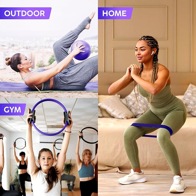 Pilates Ring and Ball Set, at Home Pilates Kit with 14" Exercise Ring, Mini Ball