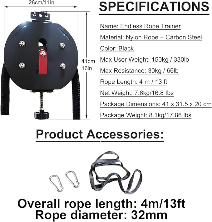 Endless Rope Trainer,Adjustable Resistance Trainer Machine, Suspension Endless Rope Pulley System,Closed-Loop Nylon Rope,Home Gym Equipment for Grip, Arms, Back and Body Coordination Exercises