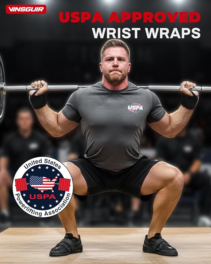 VINSGUIR 21'' Elastic Wrist Wraps for Weightlifting and Working Out(USPA Approved), Breathable Gym Wrist Sraps for Weightlifting with Thumb Loop and Left/Right Tabs, Wrist Brace for Wrist Support and Protection, Men and Women (Pair)