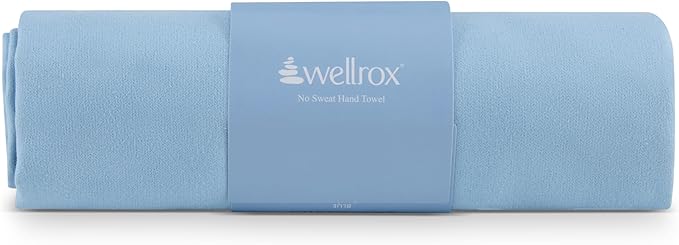 Wellrox Microfiber Yoga Hand Towel – Super Soft, Quick-Dry, Non Slip Yoga Towel for Hot Pilates, Gym & Workouts (26.5" x 16", Blue)