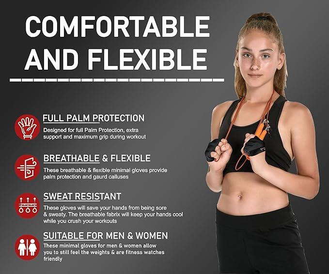 FITNESS FORCE Workout Gloves for Men & Women Partial Weight Lifting Non-Slip Gym Gloves, Lifting Grip for Calluses Guard Fingerless Exercise Gloves with Full Palm Protection