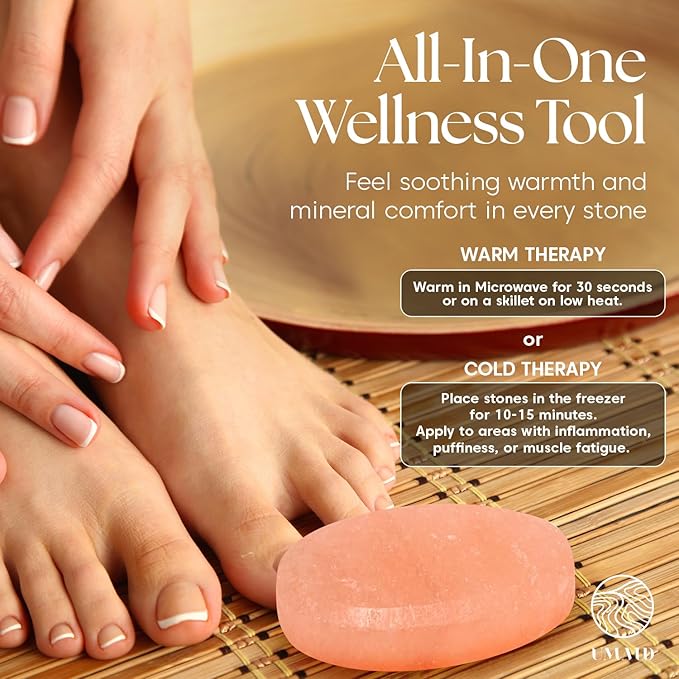 UMAID Himalayan Salt Massage Stones 6-Pack with Cotton Mesh Bag Hand-Carved Pink Crystal Spa Stones for Relaxation, Self-Care & Holiday Gifting