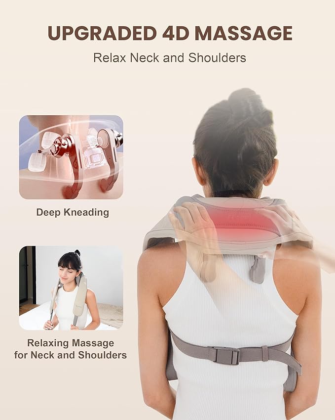 Cordless Neck Massager with Heat, FSA Eligible HSA 4D Deep Kneading Neck Shoulder Massager for Pain, Shiatsu Back Massager for Shoulder, Gifts for Women, Men