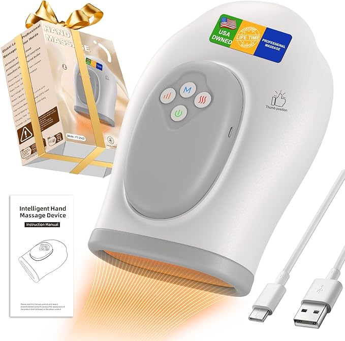 Full Hand Massager with Heat and Compression for Arthritis and Carpal Tunnel, Adjustable Hand Massage、 Temperatures、 Compression Models, Blood Circulation Pain Therapy Relax Relief Glove Gift