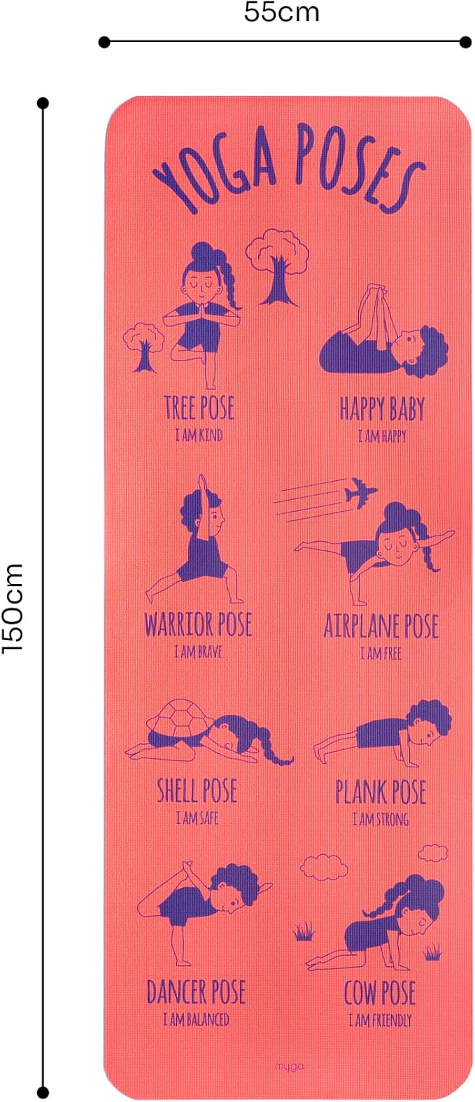 Myga Silk Print Kids Yoga Mat,Non-Slip Yoga Mat for Childrens Exercise, Fitness, Yoga and Mindfulness Lightweight, Easy Clean Play Mat for Girls and Boys
